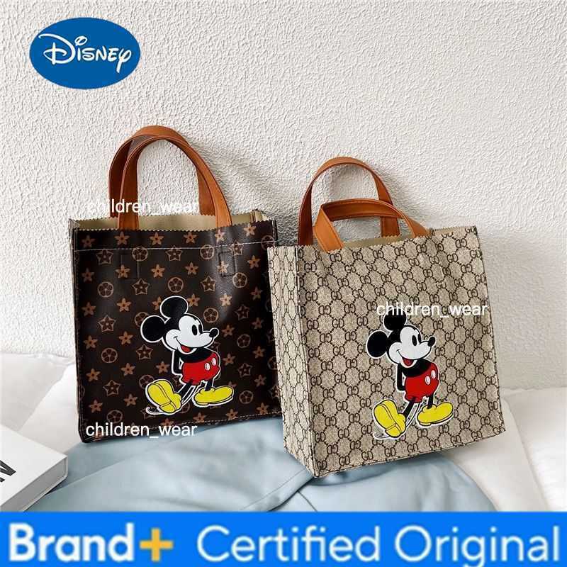 Disney Work tote bag - popular handbag for women, new style, large capacity, spacious opening, old-style floral pattern, Mickey design, square shape b