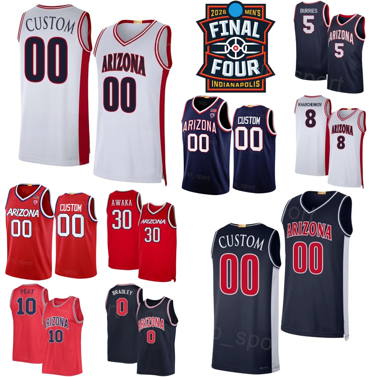 Print College Basketball 10 Koa Peat Jersey Arizona Wildcats 2026 Final Four 0 Jaden Bradley 8 Ivan Kharchenkov 13 Motiejus Krivas 5 Brayden Burries Woman Child Man