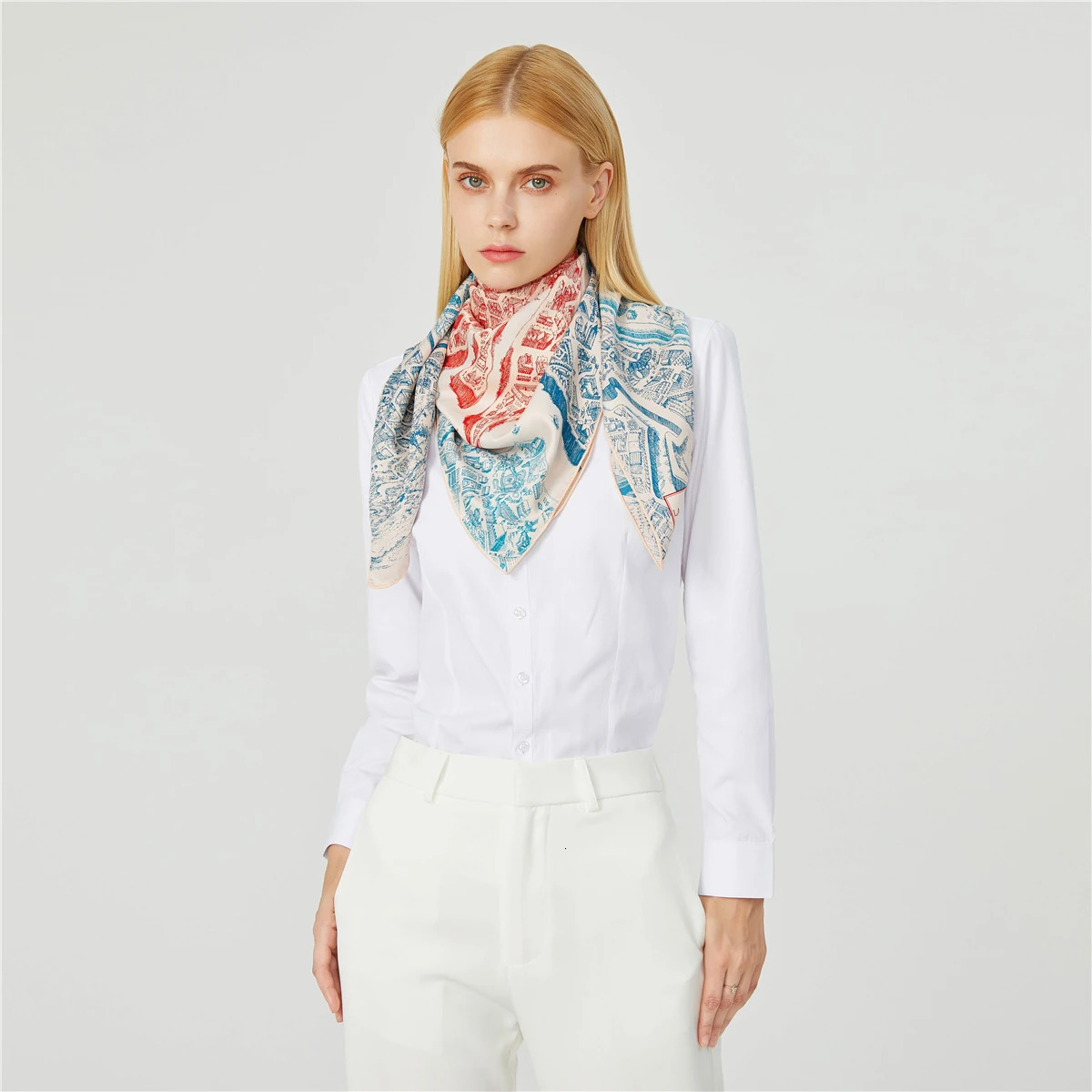 90cm Horse Printing Scarf Women y Bandana Handmade Curled Twill Silk Square Hijab Scarf Foulard Head Scarves Shawl 260331