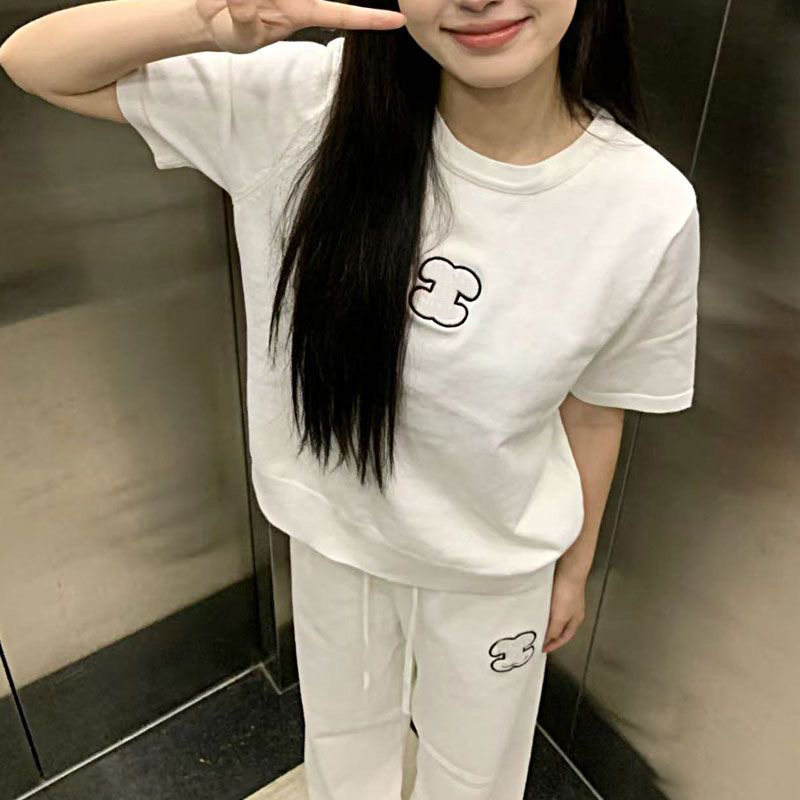 Designer brand women's suits high quality new casual sports T-shirt trousers suit fashionable round neck T-shirt short-sleeved sweatpants two-piece set for womenS-XxL