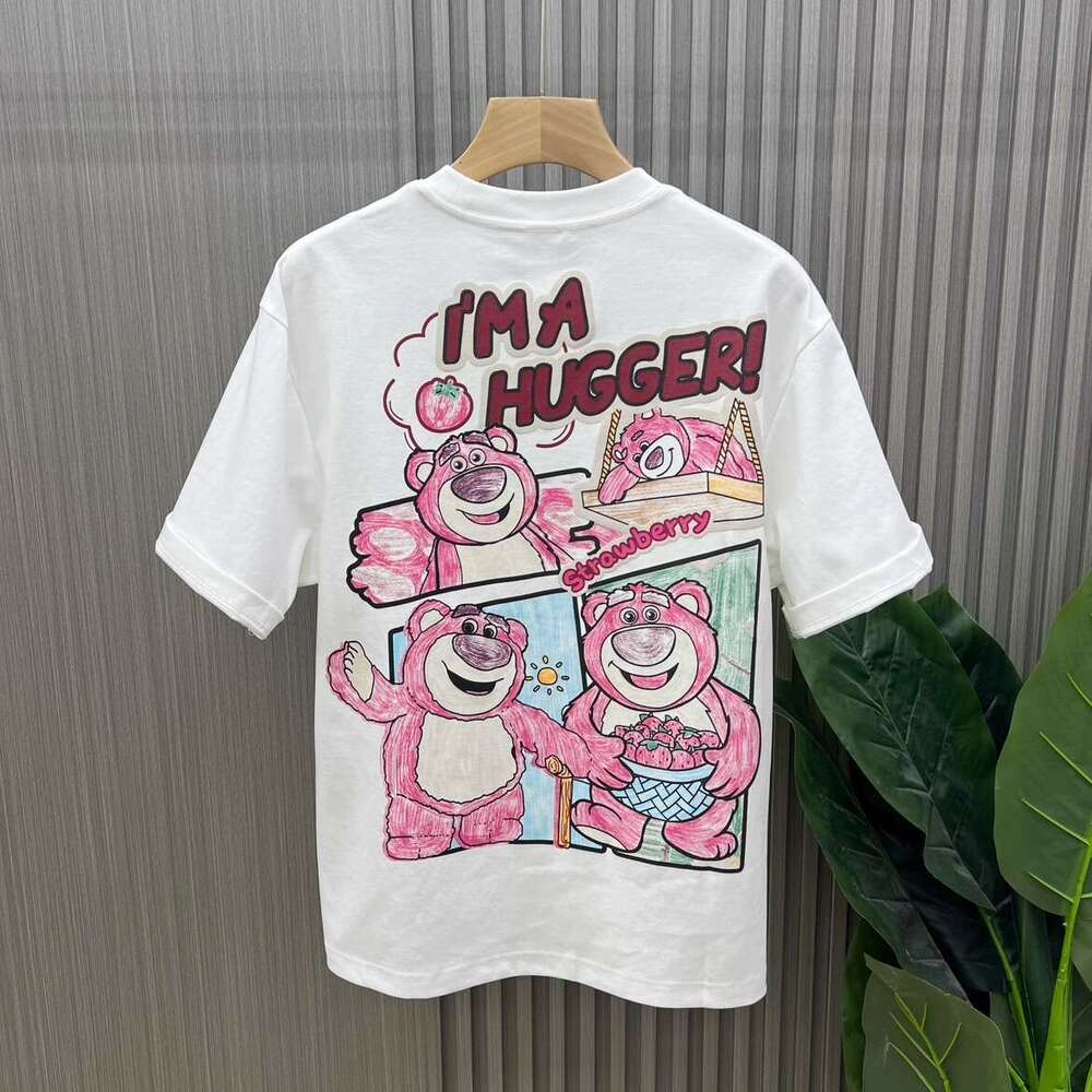 Men's Clothing T-Shirt Summer New Round Neck Strawberry Bear Print Short T-Shirt Couple Loose Casual Men's Half Sleeve Tee Youth Trendy Bran