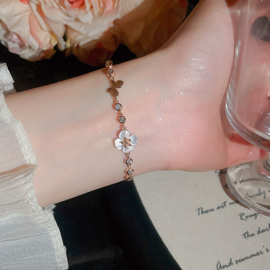 Forest-style fresh elegant zircon cat's eye stone flower bracelet, light luxury high-end feel, sweet and versatile women's jewelry - view 3