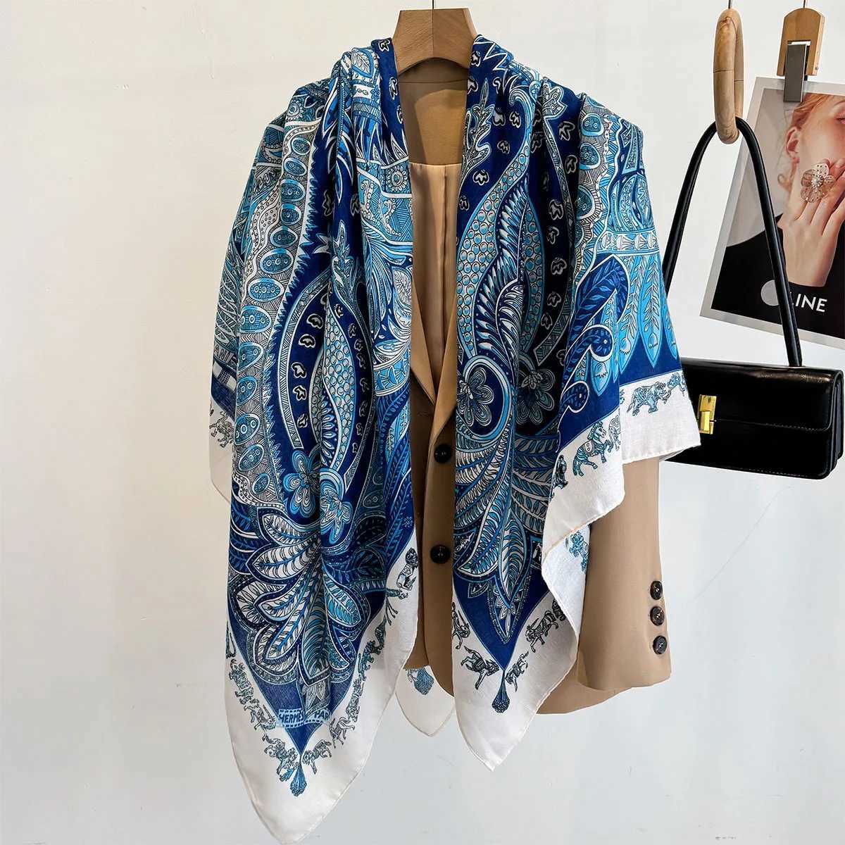 130130cm Beach Wraps Large Shawl For Women Luxury Floral Printed Square Scarf Fashion Scarves Bandanas Elegant Hijab H260331 - view 4