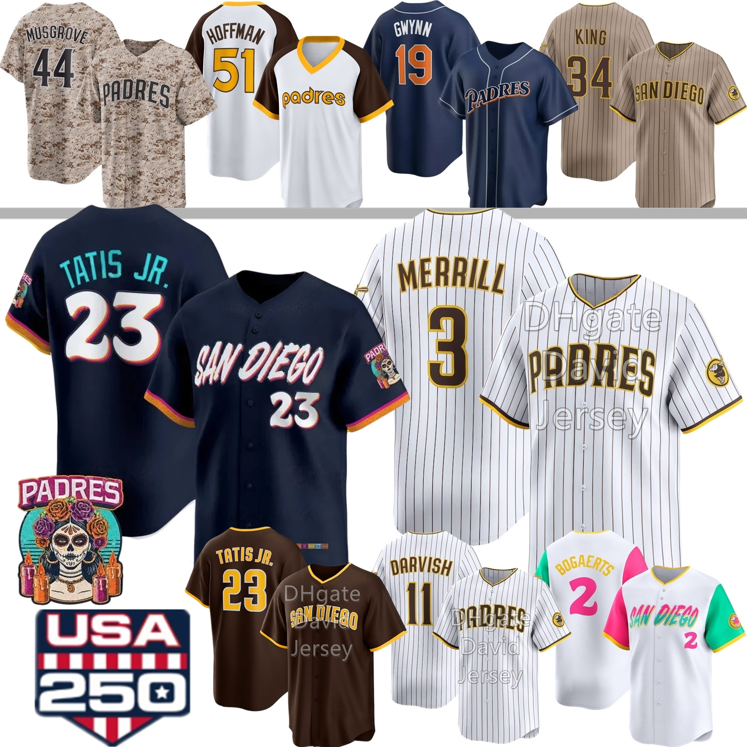 2026 SD Padres Baseball Jersey Jackson Merrill Fernando Tatis Jr. Manny Machado Ethan Salas Joe Musgrove Tony Gwynn Jake Cronenworth Yu Darvish King Miller Hoffman
