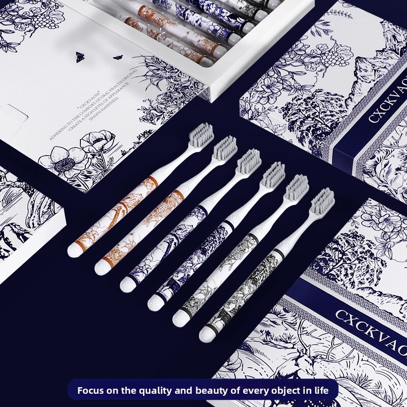 Toothbrush Soft Bristle Landscape Painting Handle Cleaning Gum Protection 6 Piece Gift Box Set For Home Use High End Color Matching