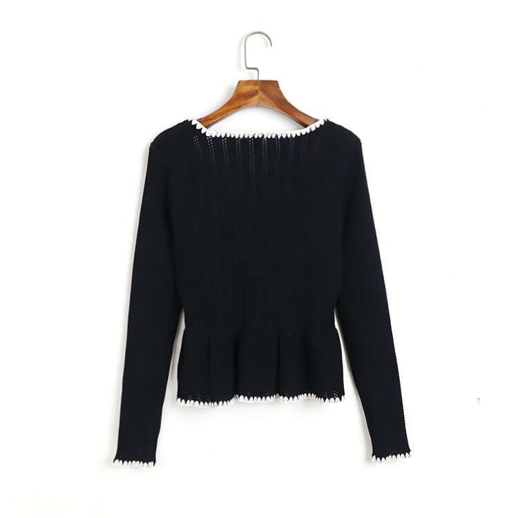Spring designer knitted V-neck contrasting border pleated waistband cardigan high k30 waisted fishtail skirt small fragrance style clothing