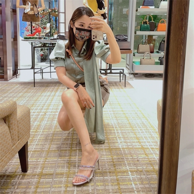 Summer Sexy Women Heel Rhinestone High Heels Open Toe Backless Slippers Fairy Style 260325