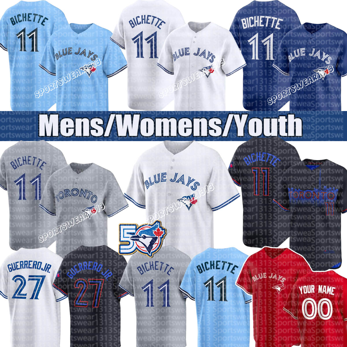 50th anniversary Torontocity Baseball Jerseys Blue Jays jersey #27 Vladimir Guerrero Jr. Jersey #11 Bo Bichette Jersey George Springer jerseys