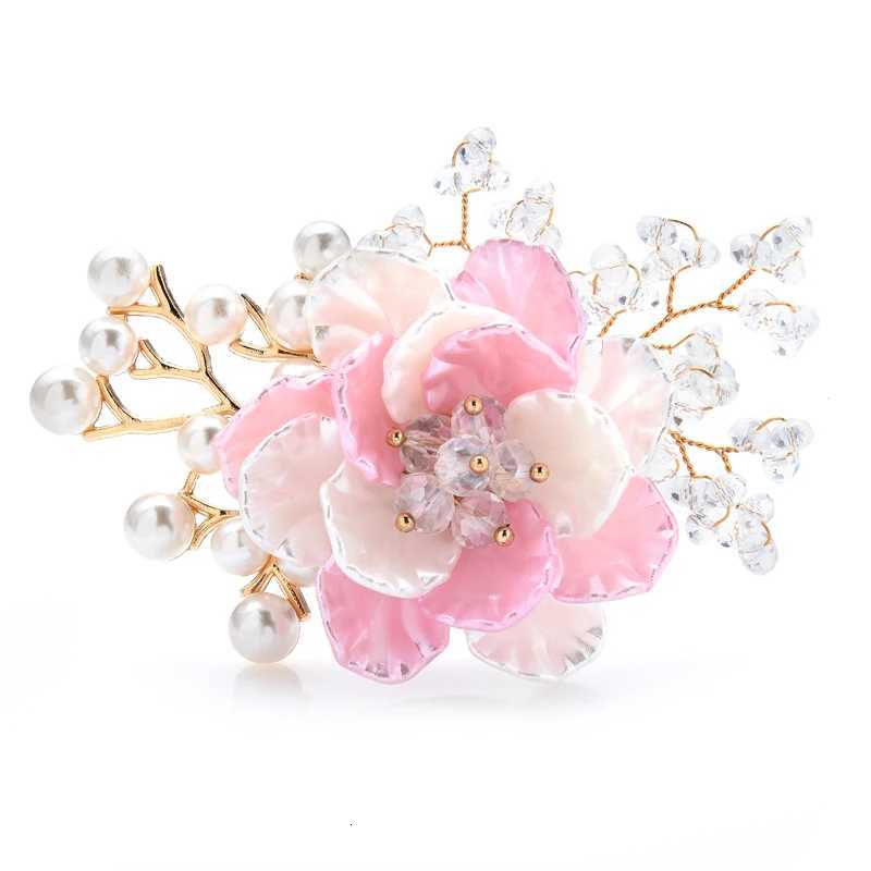 Wulibaby Handmade Crystal Flower Brooches For Women Designer 3-color Pearl New Beauty Flower Party Office Brooch Pins Gifts Z260401