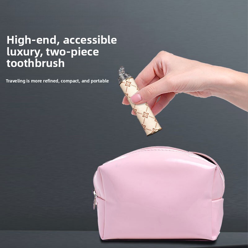 Toothbrush Travel Folding High End Lipstick Style For Women Pink Four Leaf Clover Printed Plaid Pattern Home Gum Care Portable Soft Bristle