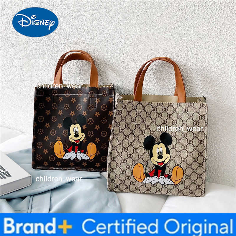Disney Work tote bag - popular handbag for women, new style, large capacity, spacious opening, old-style floral pattern, Mickey design, square shape b