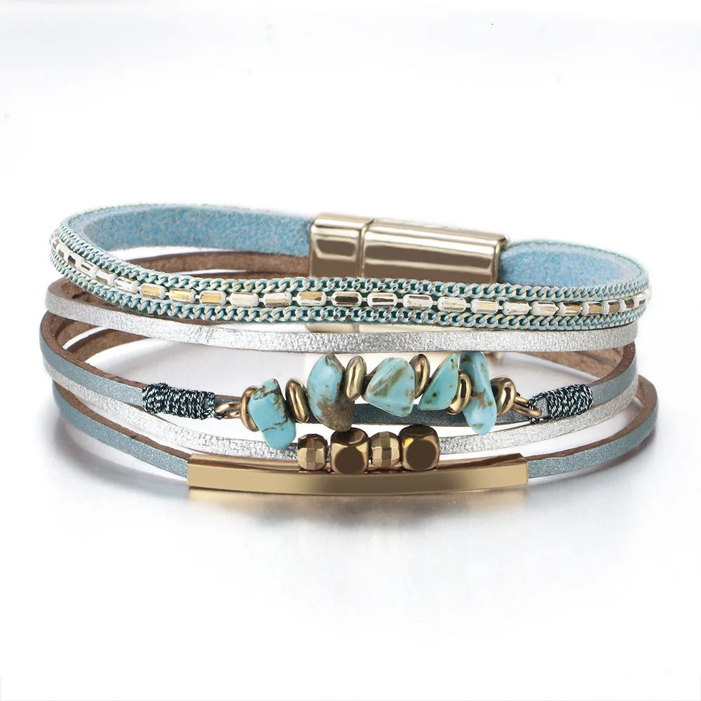 Fashion Natural Stone Bead Bracelets Bohemian Womens Leather Magnetic Buckle Charm Bracelet Sports Wrist Strap Party Jewelry 260318BJ - view 4