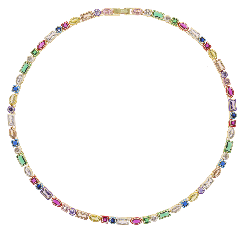 New Fashion Design Rainbow Colorful Geometry Zircon Bracelet Women Men Hip Hop Iced Out Bling Cubic Zirconia Couple Jewelry Gift