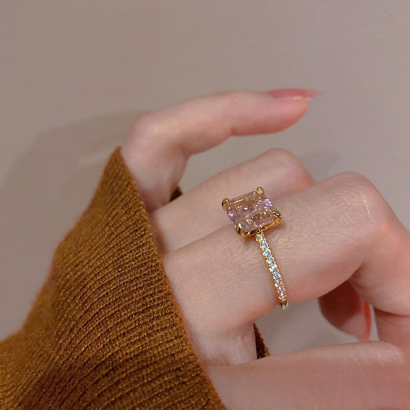 Pink Designer Ring Ultra-Sparkling Zirconia Ring for Women Affordable Luxury Holiday Gift for Women Unique Index Finger Ring