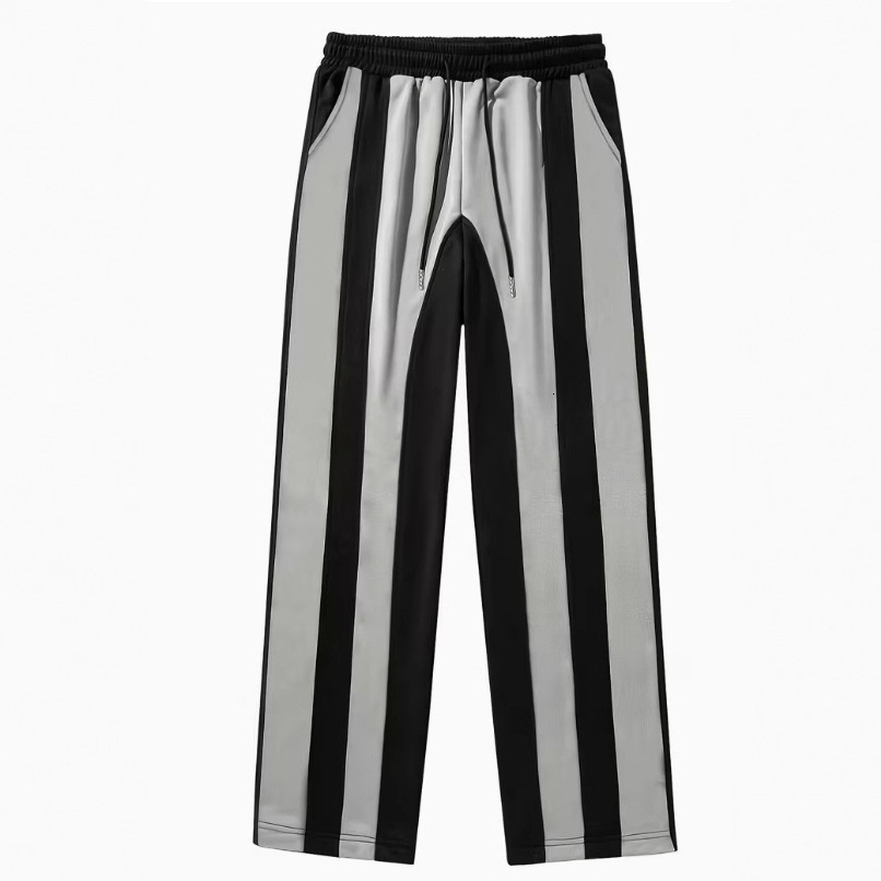 autumn and winter white striped sweatpants, loose printed wide-leg pants, men's straight-leg sports pants, versatile casual trousers