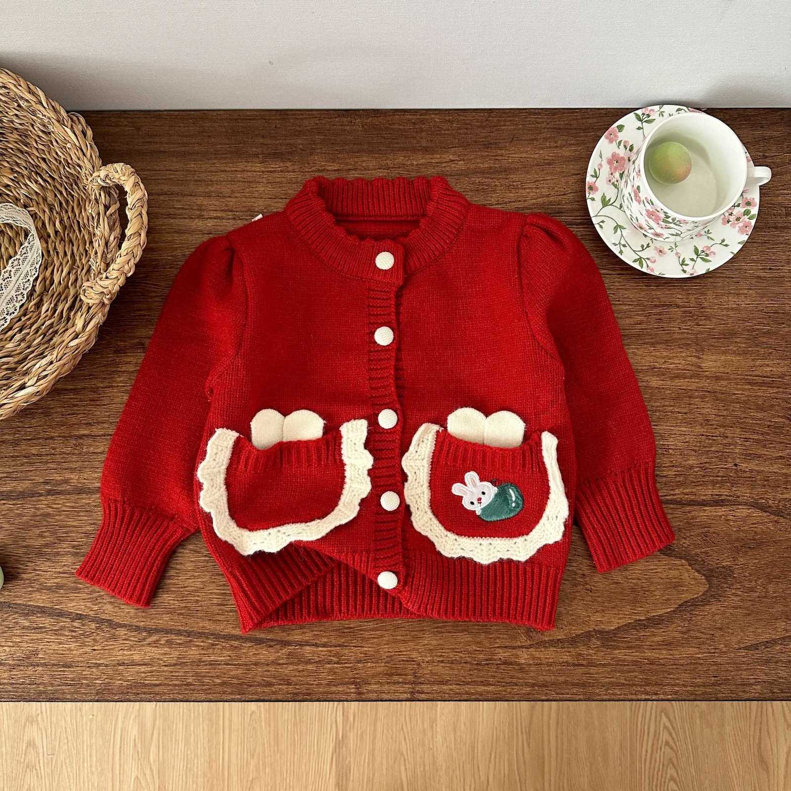 Cardigan Cardigan Girls' Sweater Cardigan Autumn New French Sweet Cartoon Knit Cardigan Children's Clothing Kids' Coat