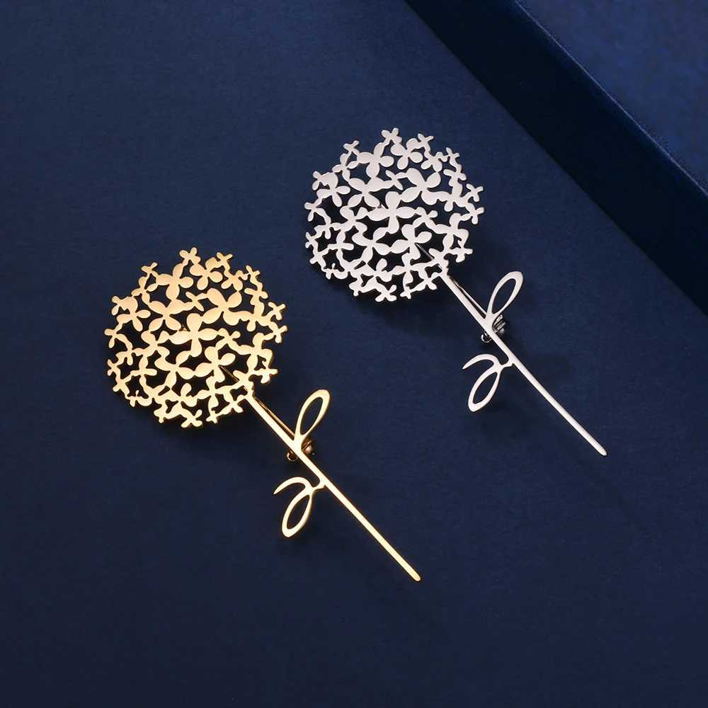 Dandelion Flower Brooch Minimalist Hollow Metal Lapel Pin Gold Silver Tone for Women Wedding Bridal Party Dress Accessory Z260401