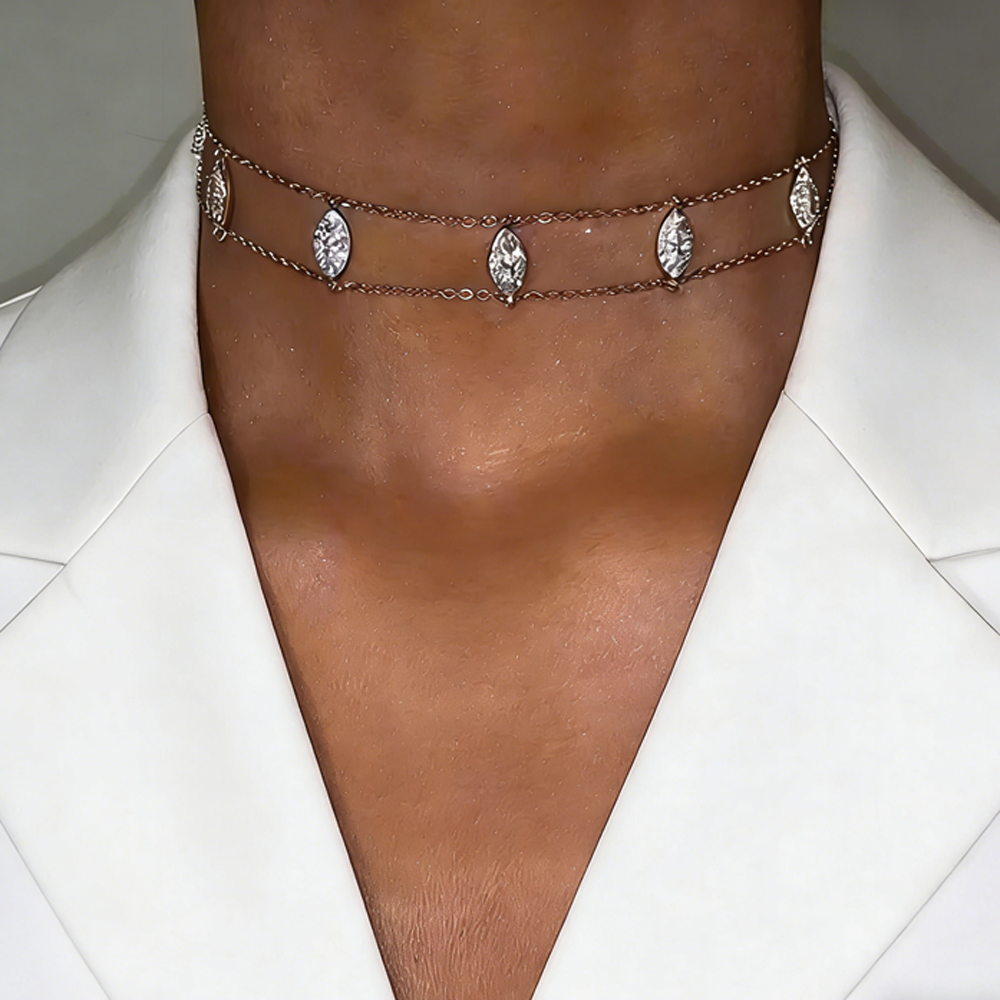 New Double Chain Women Choker Necklace Paved Bling CZ For Women Wedding Engagement Shiny Fashion Jewelry - view 8
