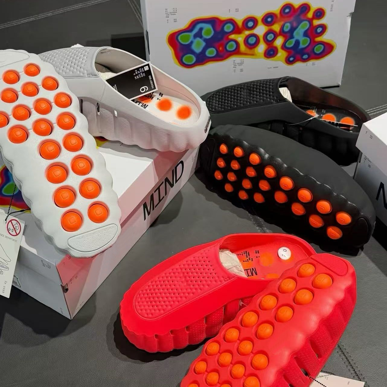 Desginer Slippers mind 001 Slides mind001 mind 002 Soft Rubber Tech Comfort Sandals Mules Clog Black Red Bone Grey Fragment Design Mens Womens Summer Outdoor shoes