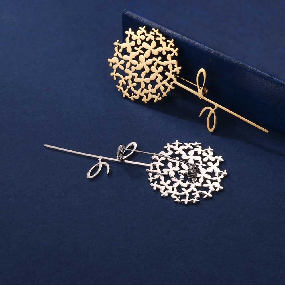 Dandelion Flower Brooch Minimalist Hollow Metal Lapel Pin Gold Silver Tone for Women Wedding Bridal Party Dress Accessory Z260401