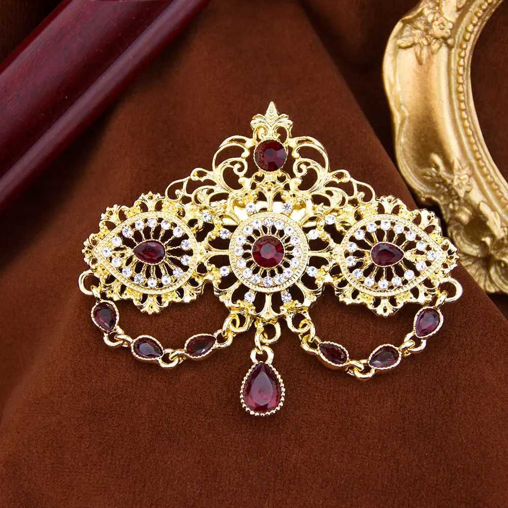Arabic Colorful Brooch Crystal Pendant For Women Morocco Bridal Caftan Pins Hollow-out Tassel Design Z260401