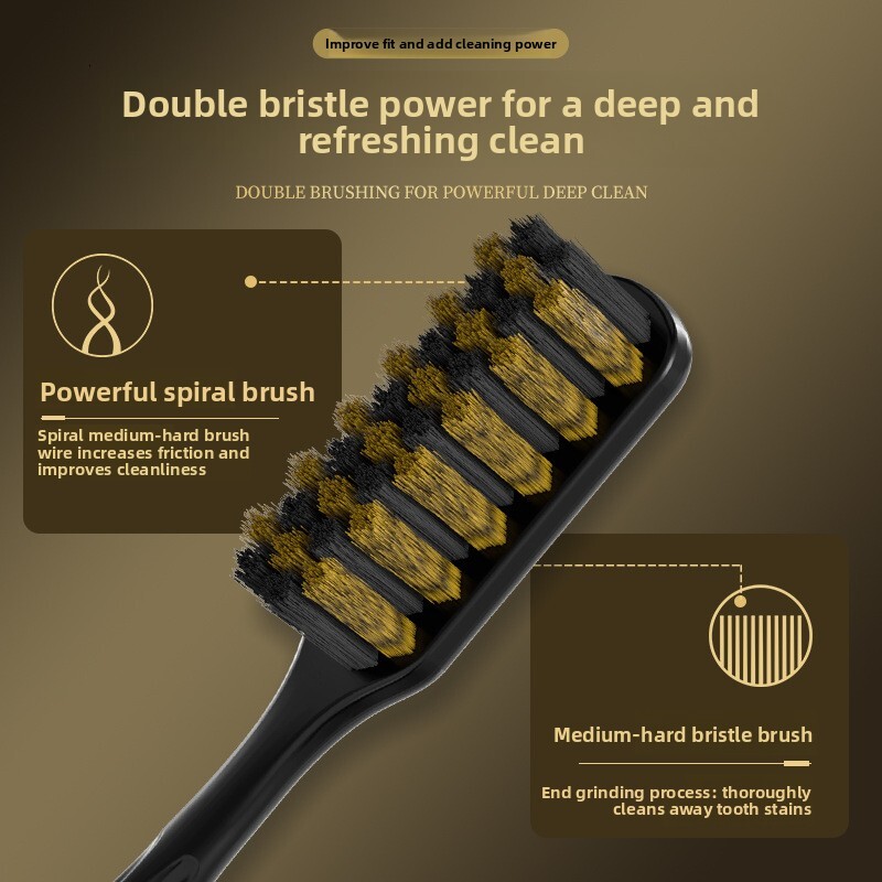 Toothbrush Spiral Medium Stiff Bristle High End Black Gold Long Head For Men Adult High Value Handle Gift Box Home Use