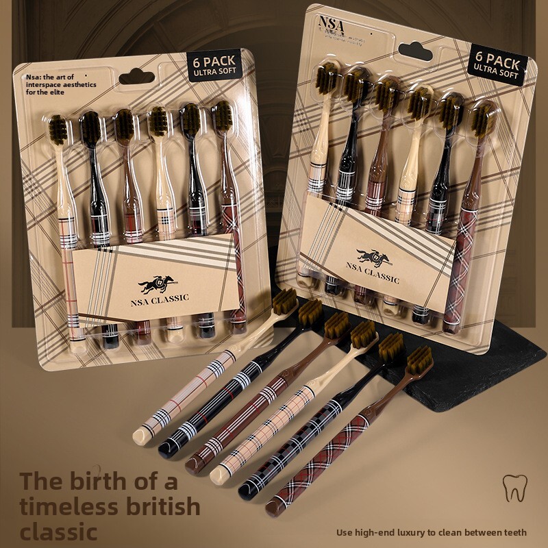 Toothbrush High End Luxury Soft Bristle Wide Head For Adults Travel And Home Use With Printed Handle British Stripe Style
