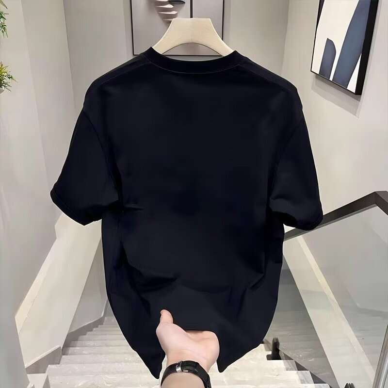Neck Embroidered Short Sleeve Summer Fashion Men's Trendy Casual Couple Light Luxury T-Shirt Versatile