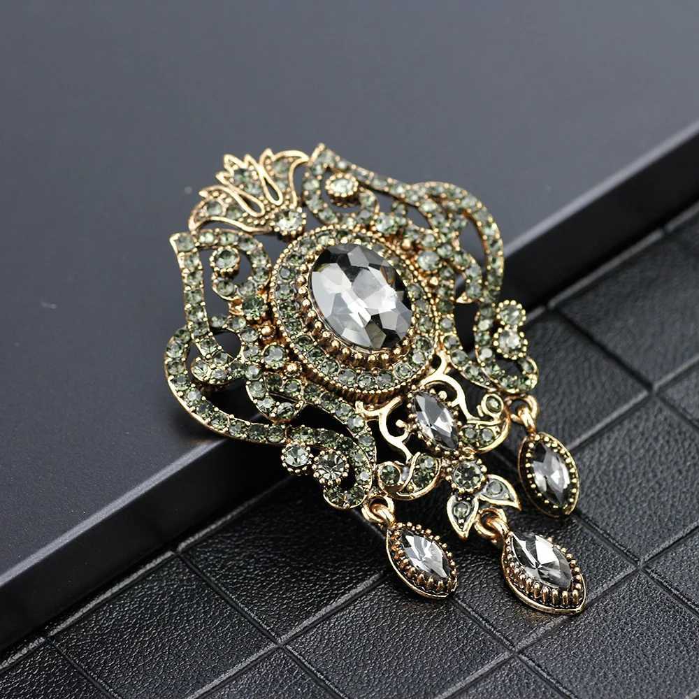 Sunspciems Full Rhinestone Gray Crystal Flower Brooch Pins Bohemia Ethnic Banquet Jewelry Turkish Hijab Scarf Broches Brooches Z260401