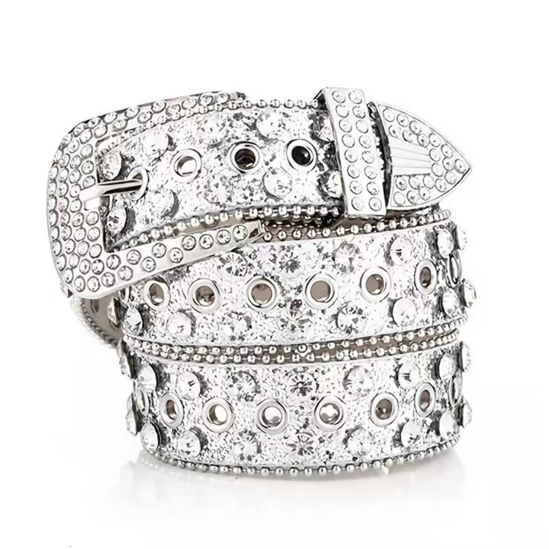 Rhinestone Studded Hollow Out Simon Style Belt for Women Multi-Color Shiny Diamond Waist Strap