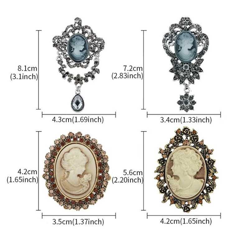 1PCS Crystal Rhinestone Lady Vintage Cameo Victorian Style Wedding Party Women Pendant Brooch Z260401