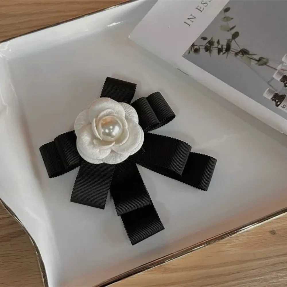 Camellia Flower Bow Knot Brooch Black White Velvet Ribbon Camellia Bow Brooch Mourning Accessories Flower Brooch Wedding Party Z260401