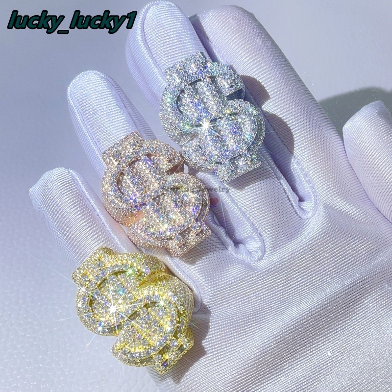 Pass Diamond Tester Hip Hop Iced Out Dollar Sign Vvs Moissanite Diamond Men Rings Silver 925
