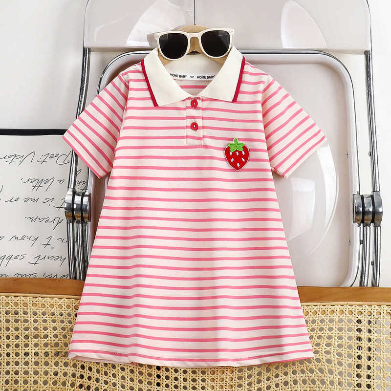 Girl's Dresses Girl's Dresses Girls' Summer Short Sleeve Polo Collar Dress Baby Girl Summer Striped A-line Dress Internet Celebrity