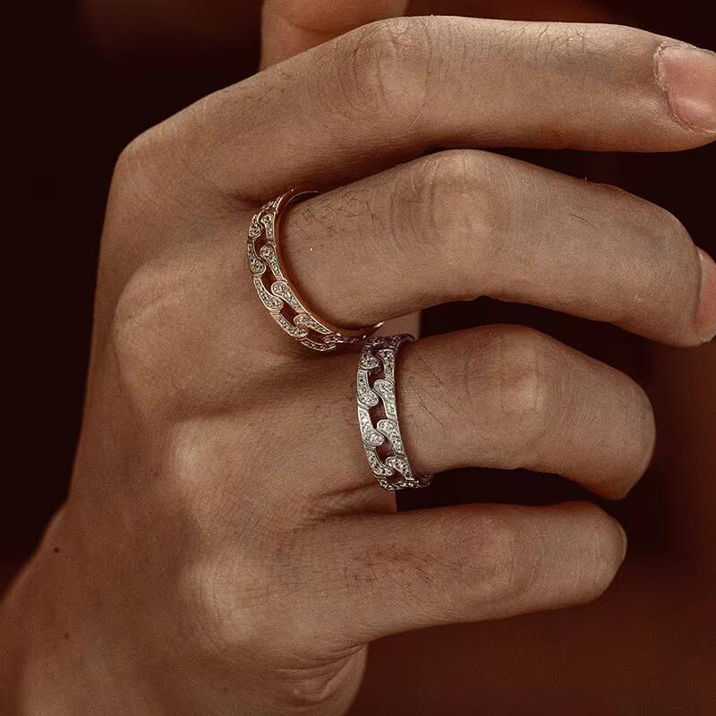 Evening Party Hip Hop Jewelry Ring Pave Setting 5A Moissanite White Gold 925 Sterling Silver Men Ring for Gift