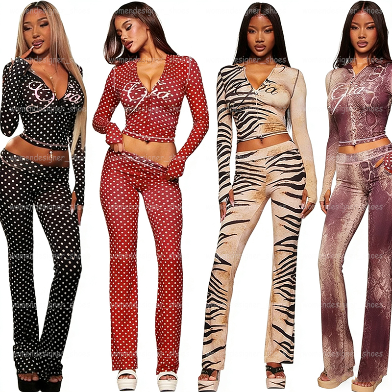 I Am Gia Sets Yoga Tracksuits Polka Dot 2 Piece Imagia Set Sports Workout Hoodie Jacket Flared Pants Zip Up Long Sleeve Tops Shaping Waist Fitness Clothes