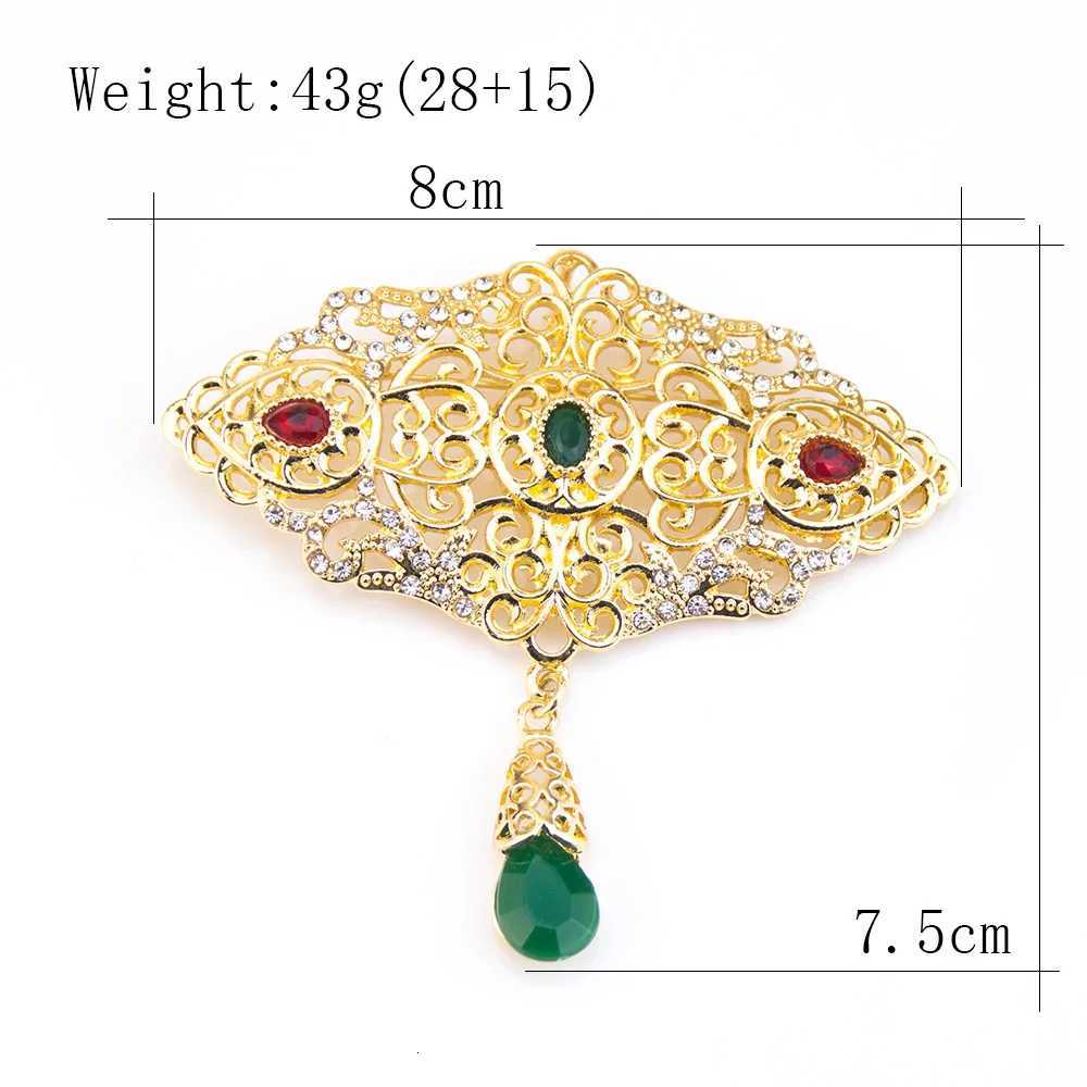 Sunspicems Gold Color Moroccan Caftan Brooch Pins For Women Arabic Bridal Jewelry Hollow Paisley Pattern Crystal Pendant Z260401