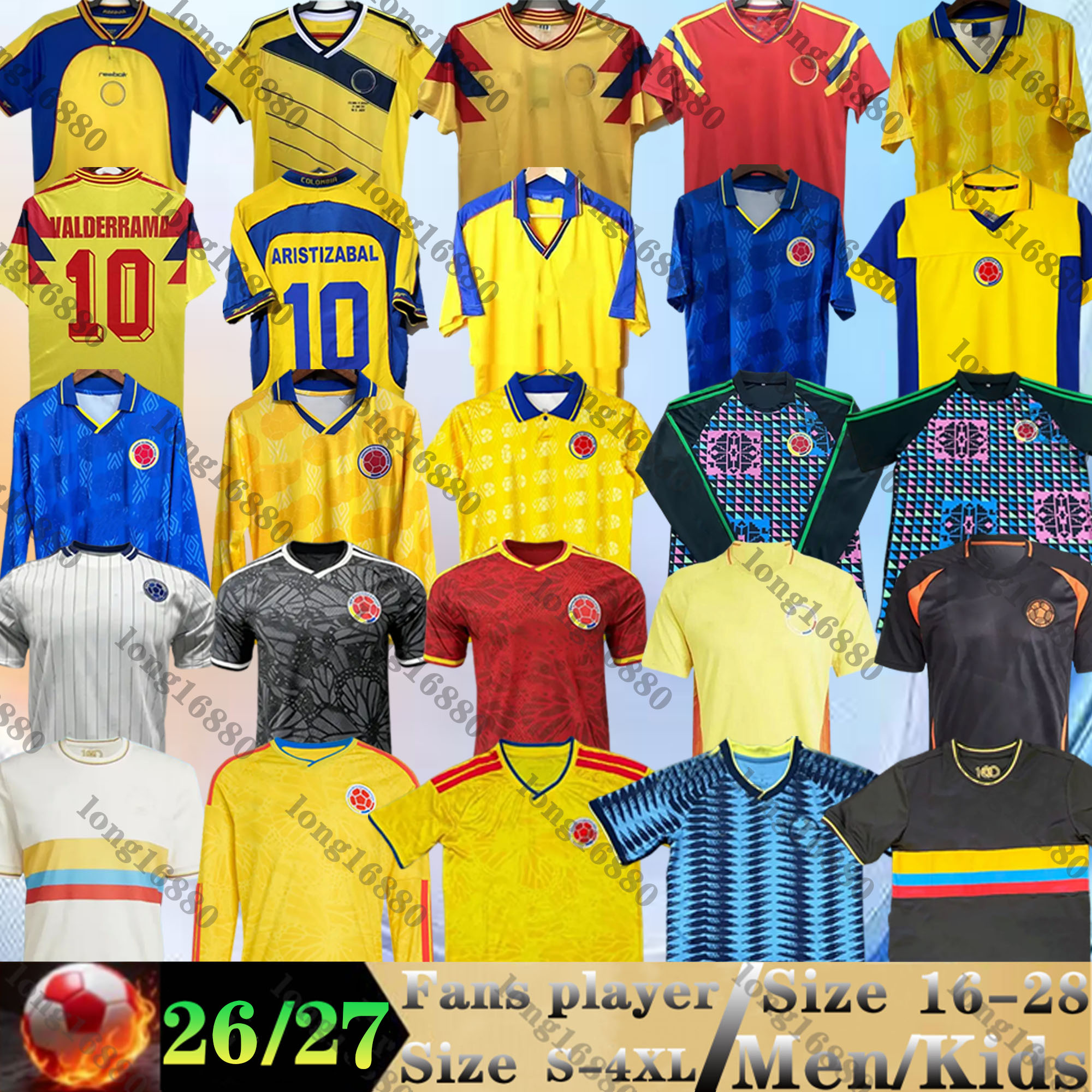 2026 2027 World Cup Colombia soccer jerseys JAMES VALDERRAMA Rios Retro 94 1998 03 04 2001 2014 LUIS DIAZ DURAN Rios 25 26 27 columbias Football Shirts women men kids kit