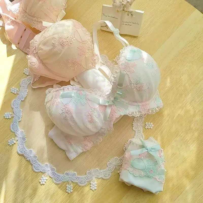 Japanese Embroidered Ribbon Underwear Cute Girlfriend Girls Gather Comfortable Bra Set Z260402