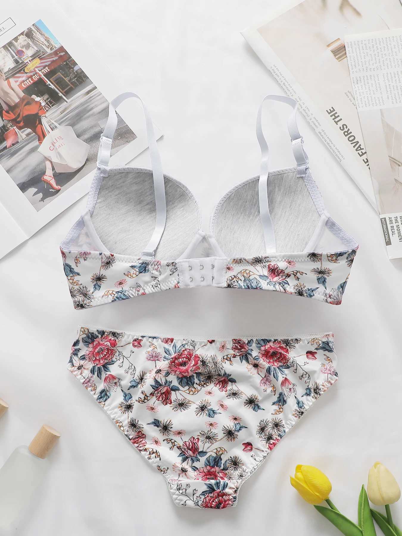 2-Pieces High quality Womens Flower Printed Bra Underwear Set Womens Autumn/Winter New Underwear A2173 Z260402