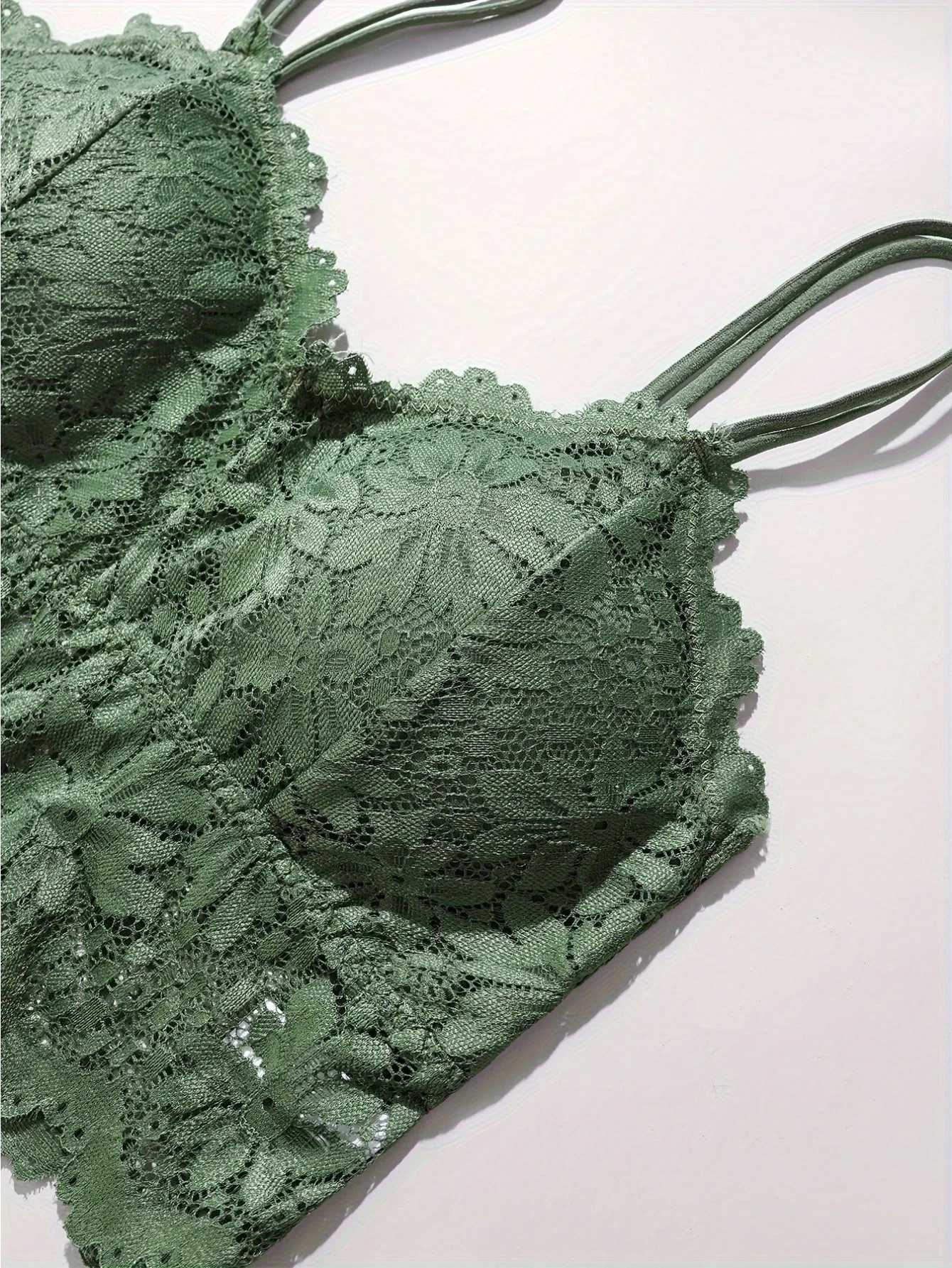 4pcs WomenS Lace Bra Panty Set Breathable Comfortable Removable Bra Stretchy Lingerie Set Z260402