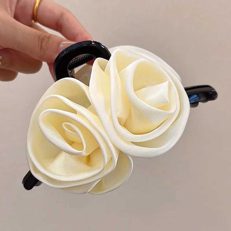 Retro Solid Color Fabric Rose Hair Clip for women Elegant Shark Clip Fashion Girls Hair claw Hair accessories H260402