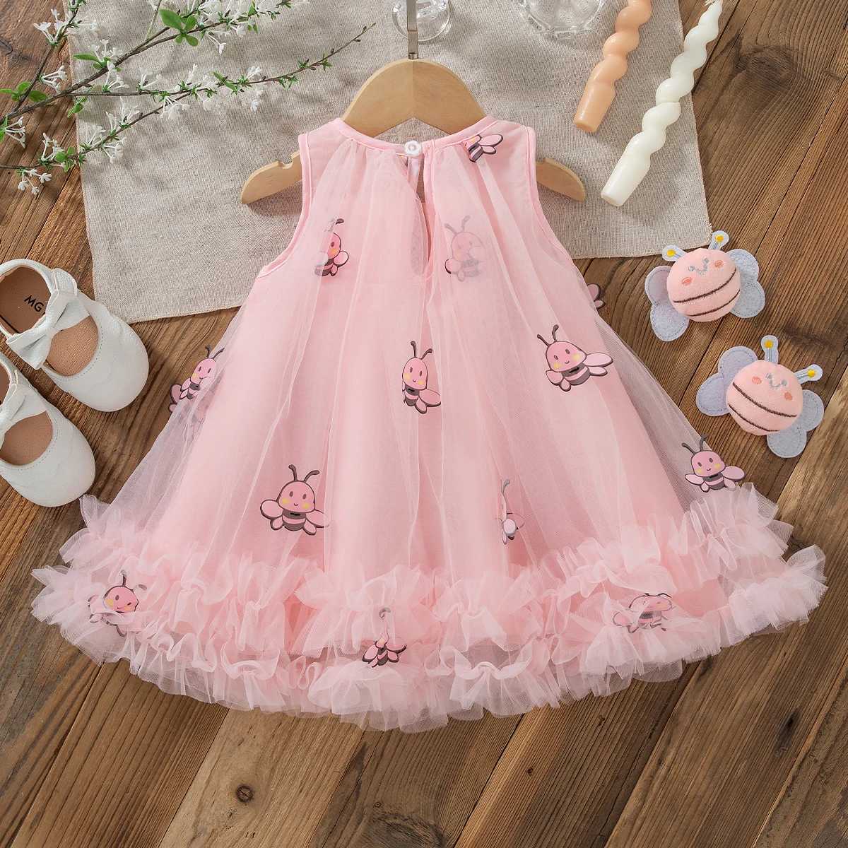 9 Months - 4 Years Summer New Arrival Cute Cartoon Bee Print Baby Girl Dress Fairy Princess Dress Birthday Party Clothes Gift H260402