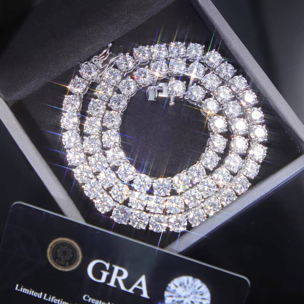 RTS 2 mm to 5 mm VVS Moissanite Tennis Chains Bracelet Fine Jewelry Necklace Silver Moissanite Chains for Men Women