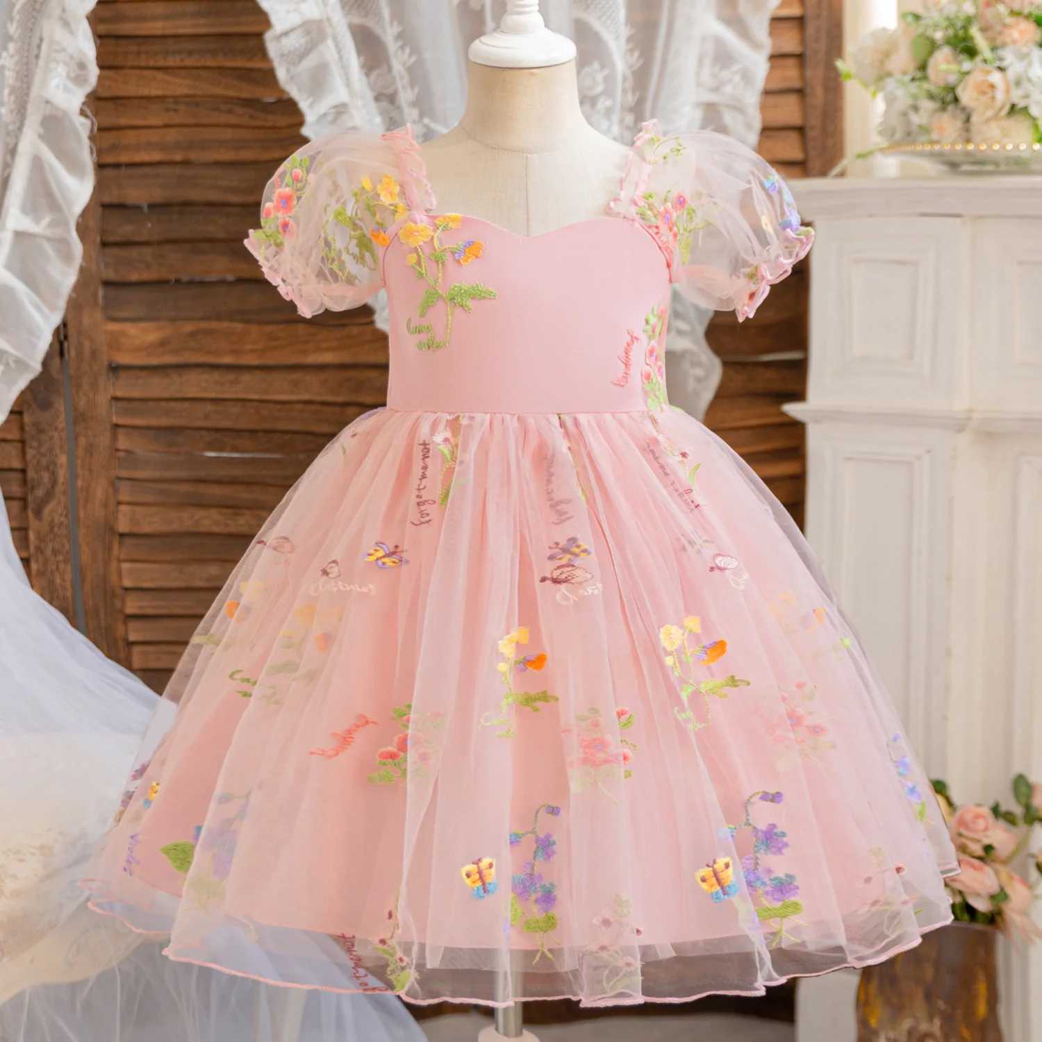 Toddler Baby Girl Fairy Dress Princess 1-5 Y Newborn Birthday Party Flower Dress Wedding Tulle Tutu Vestidos Kids Girls Costumes H260402