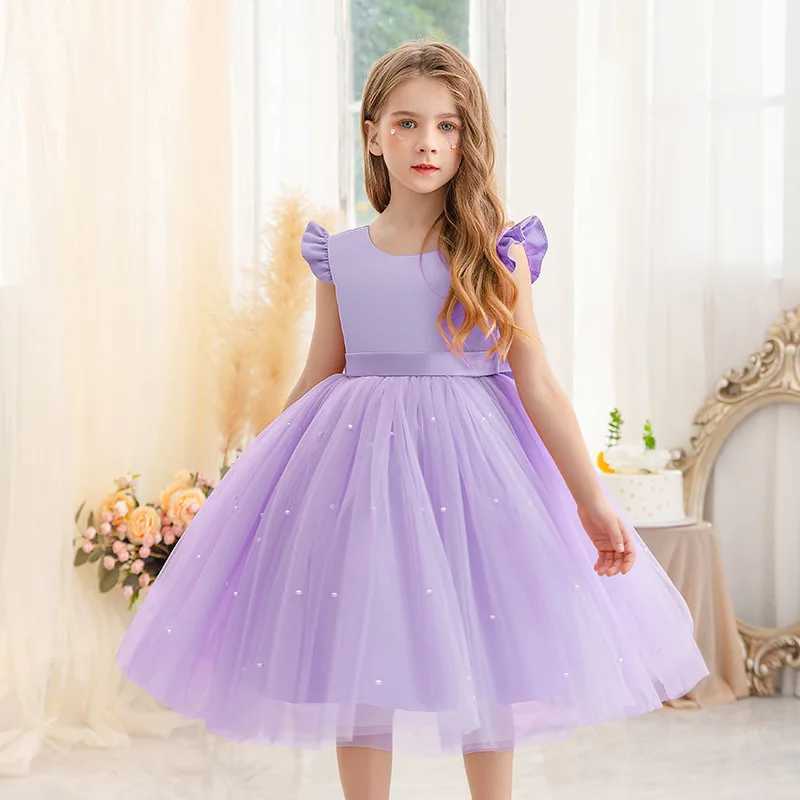 Flower Girl Dresses Birthday Tulle Dress Backless Bow Wedding Gown Kids Party Wear Princess Pink Baby Bowknot Toddler H260402