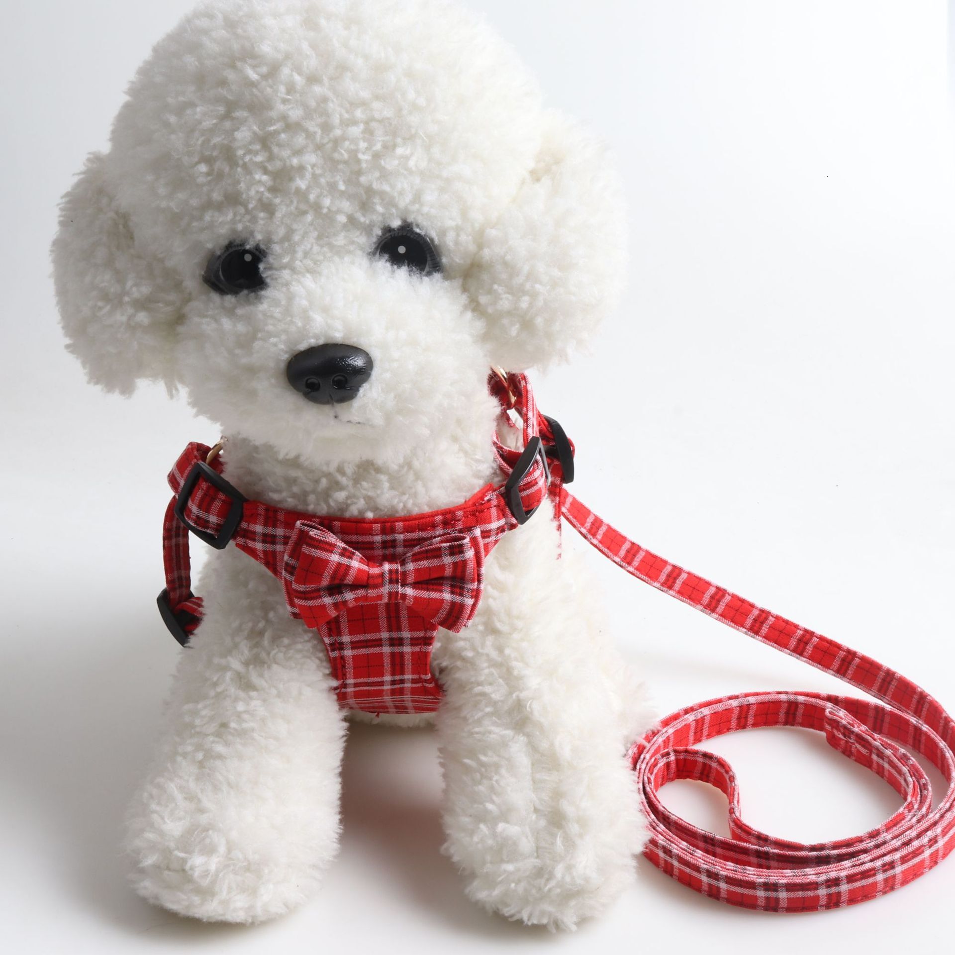 Pet Vest Harness Light Color Elegant Stripe British Plaid Bowknot Design Suede Lining Comfortable Vest For Cats And Dogs