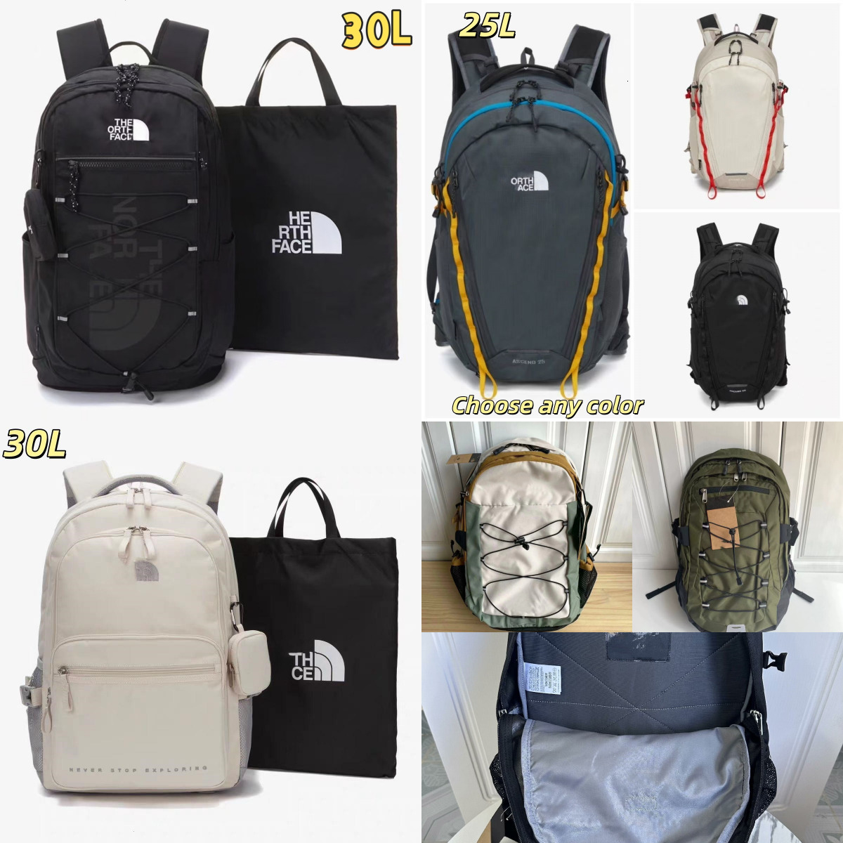 30-70L north Backpack large capacity Multi color Multi style Fashion Bag Outdoor Hiking Lightweight Backpack Hiking Teenage Schoolbag Student Sports Bag