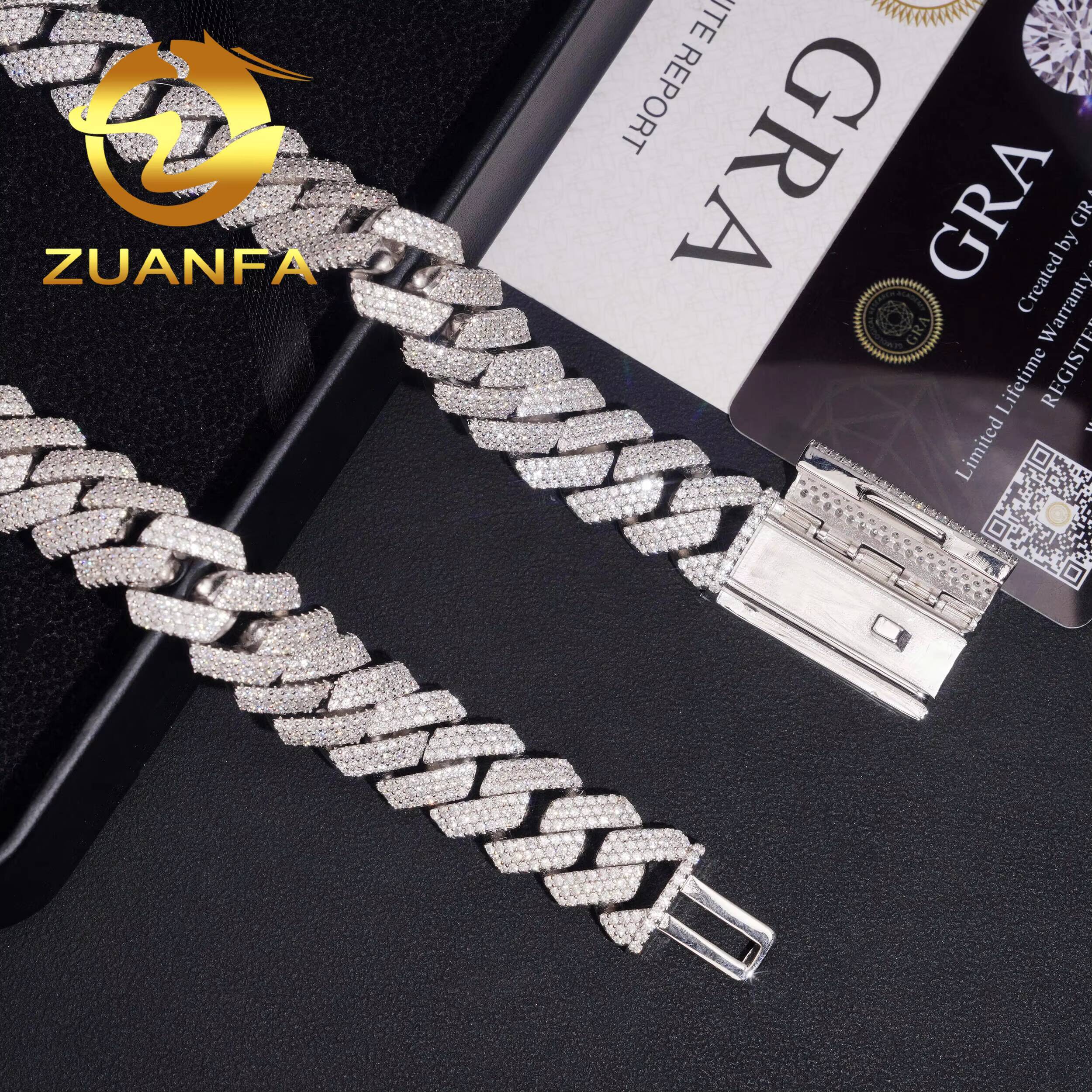16mm Moissanite Chain Cuban Links Pass Diamond Tester 925 Silver Cuban Link Chain Necklace Rose Gold Plated