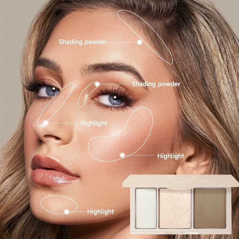 3-In-1 Contouring Powder - Easy To Blend Highlight And Contour Palette Ultra-Fine And Long-Lasting Complexion-Enhancing Shade H260402